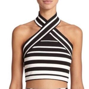 Bec & Bridge Black and White Crisscross Halter Crop Top